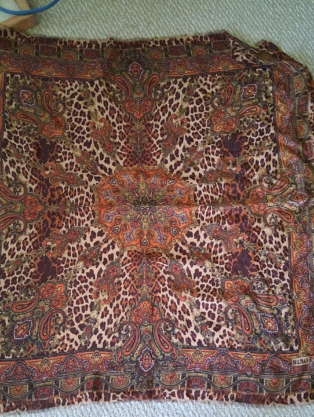 bill blass Paisley & Leopard Print Silk Scarf in Brown, Orange, Cream